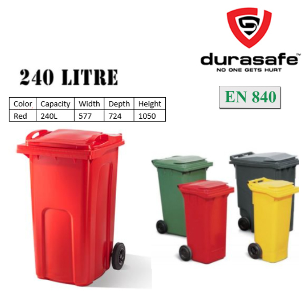 Wheelie Bin 240 Litre Plastic HDPE c/w Caster Wheels HDPE EN840 ...